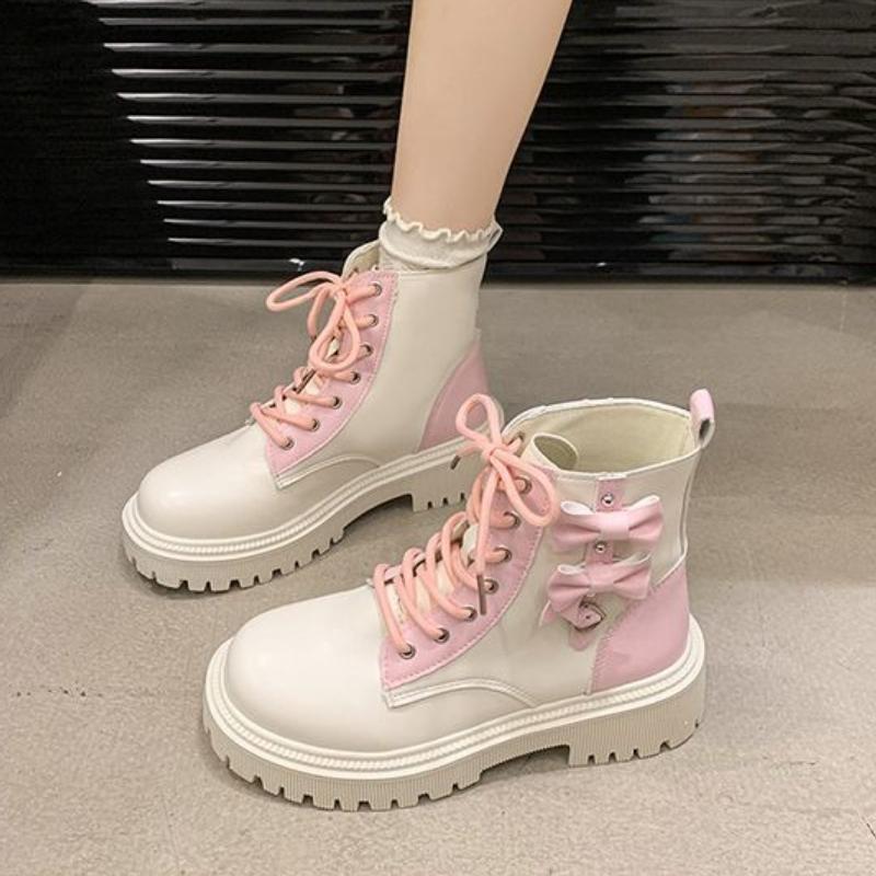 Fashion Ankle Boots for Women Round Toe Butterfly Bow Spring Autumn British Style Woman Short Shoes New In Hot On Offer Pu Sale Booties