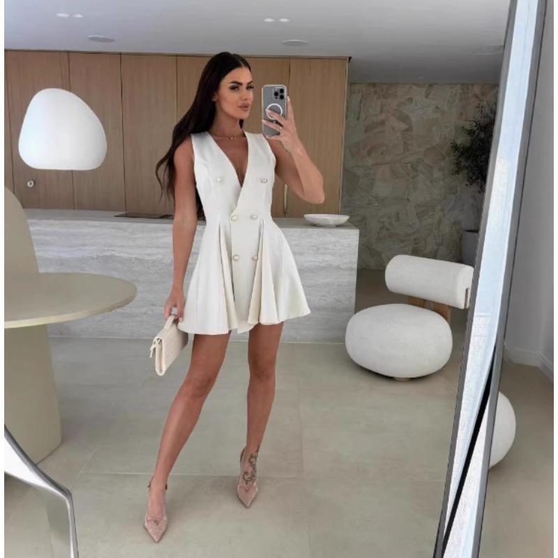 A Sexy Deep V-neck Sleeveless Suit Waistcoat Dress for Women