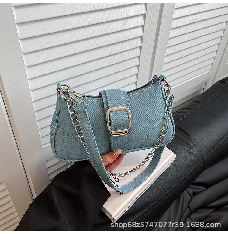 High-end Denim Canvas Underarm Bag Women's Fashion Chain Shoulder Crossbody Bag 2025 New Versatile Shoulder Bag