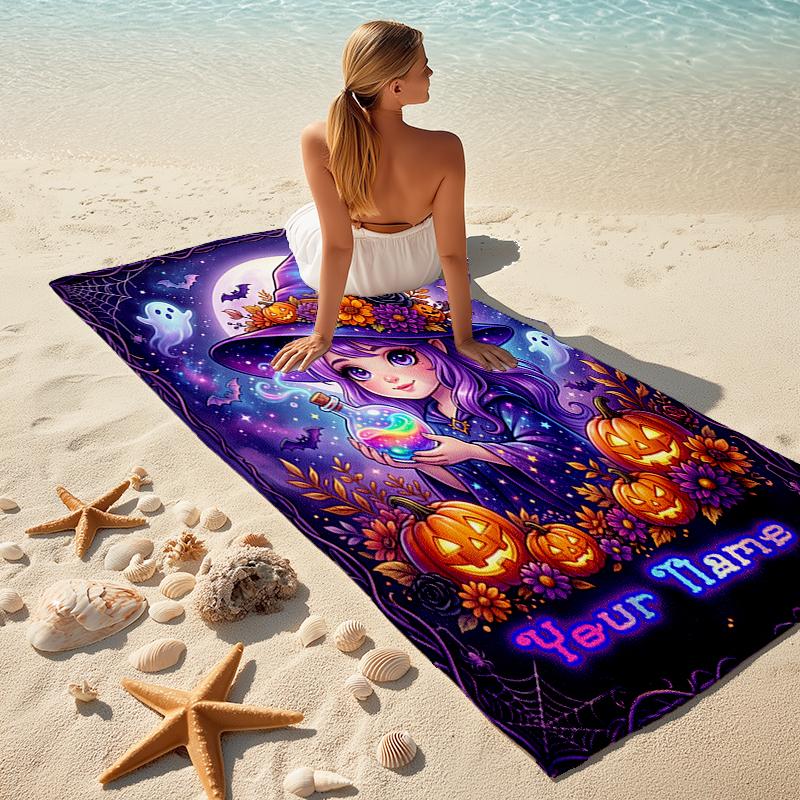 1PC Custom Name Halloween Magic Potion Beach Towel Highly Absorbent And Sand-Resistant Towel for Swimming, Pool, Yoga, And Travel Lightweight