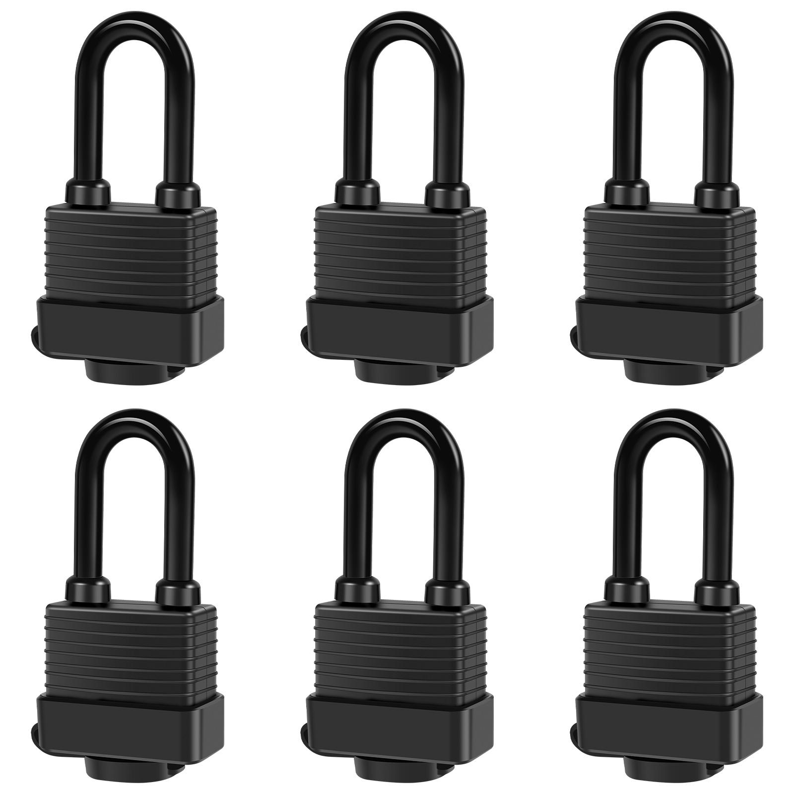 

12/6pcs Waterproof Padlocks Keyed Alike Covered Heavy Duty Laminated Steel Lock 1-9/16inch Wide Anti-Theft Safety Padlock