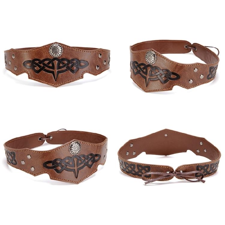 Verstellbares Mittelalterliches Lederkopfstück Geprägtes Lederstirnband Männer Mittelalterliches Outfit Zubehör für Halloween Cosplay