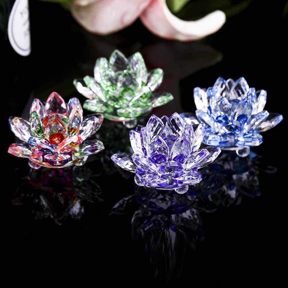 6cm Kryształowa Figurka Kwiatu Lotosu Dekoracja Domu Ślubnego Szklana Kolekcja Rzemiosła Papierowego Ozdoby Stołowe Prezenty Pamiątkowe