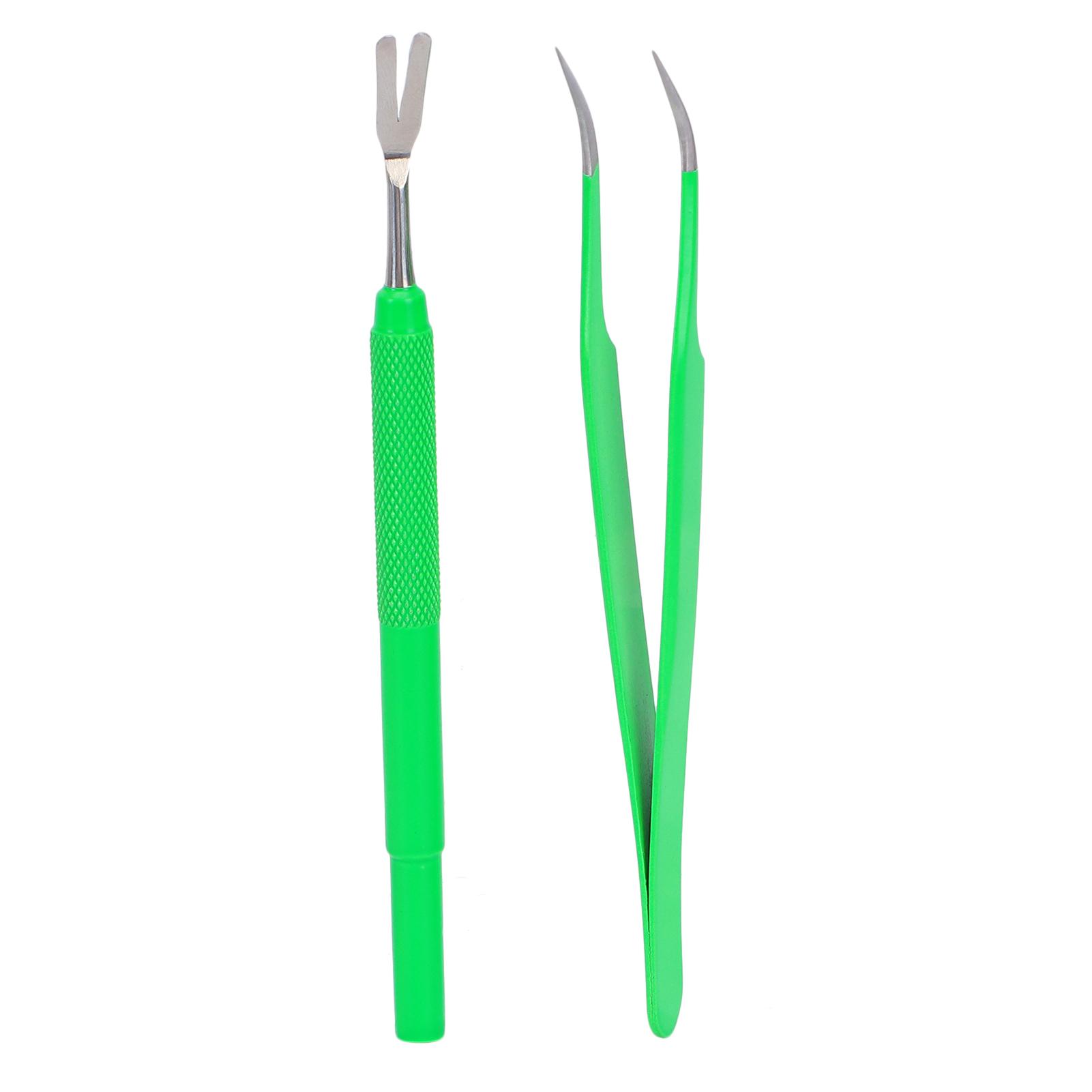 Outsideworld Green Tick Remover Kit Tick Remover Tweezers Stainless Steel Cat Flea Tweezers Dog Louse Clip For Pets