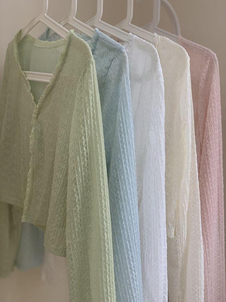 Women's Summer Lace-Trim V-Neck Ice Silk Cardigan - Airy, Loose, Long Sleeve Sun Protection Top