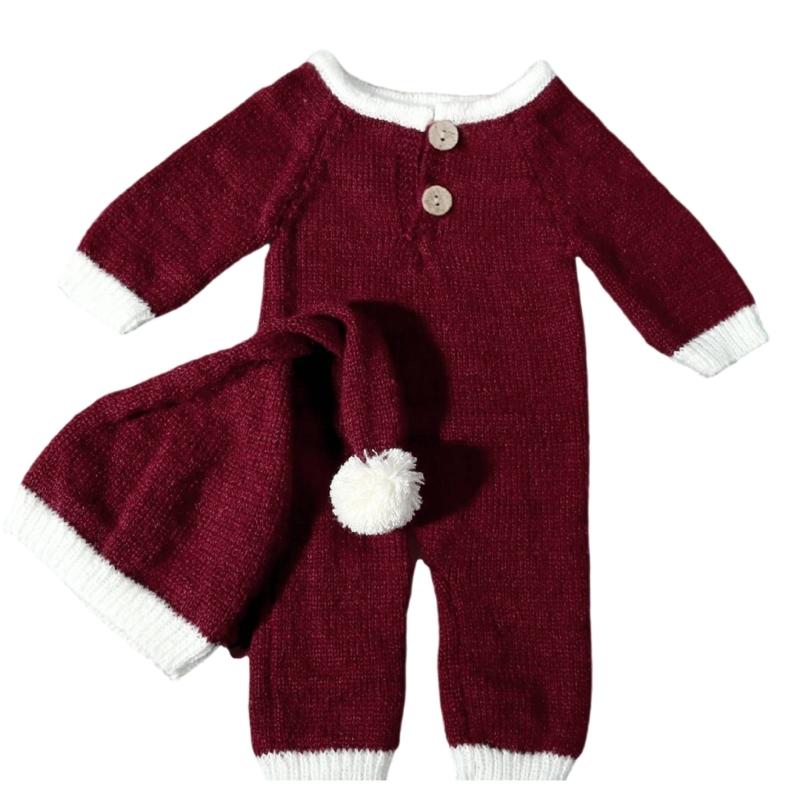 

Newborn Photography Props Christmas Outfit Hat Jumpsuit Set Baby Photo Romper Infant Holiday Outfit Photoshooting Wear 1