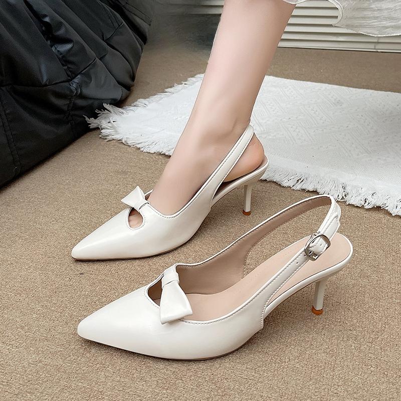 Fashion Butterfly Knot Head Sandals Women Fashion Pointy Shallow Mouth Set Foot Anti-slip Wear-resistant High Heels