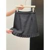 Plus Size Dark Grey Woolen Retro Pleated A-line Skirt for Women - Spring/Autumn