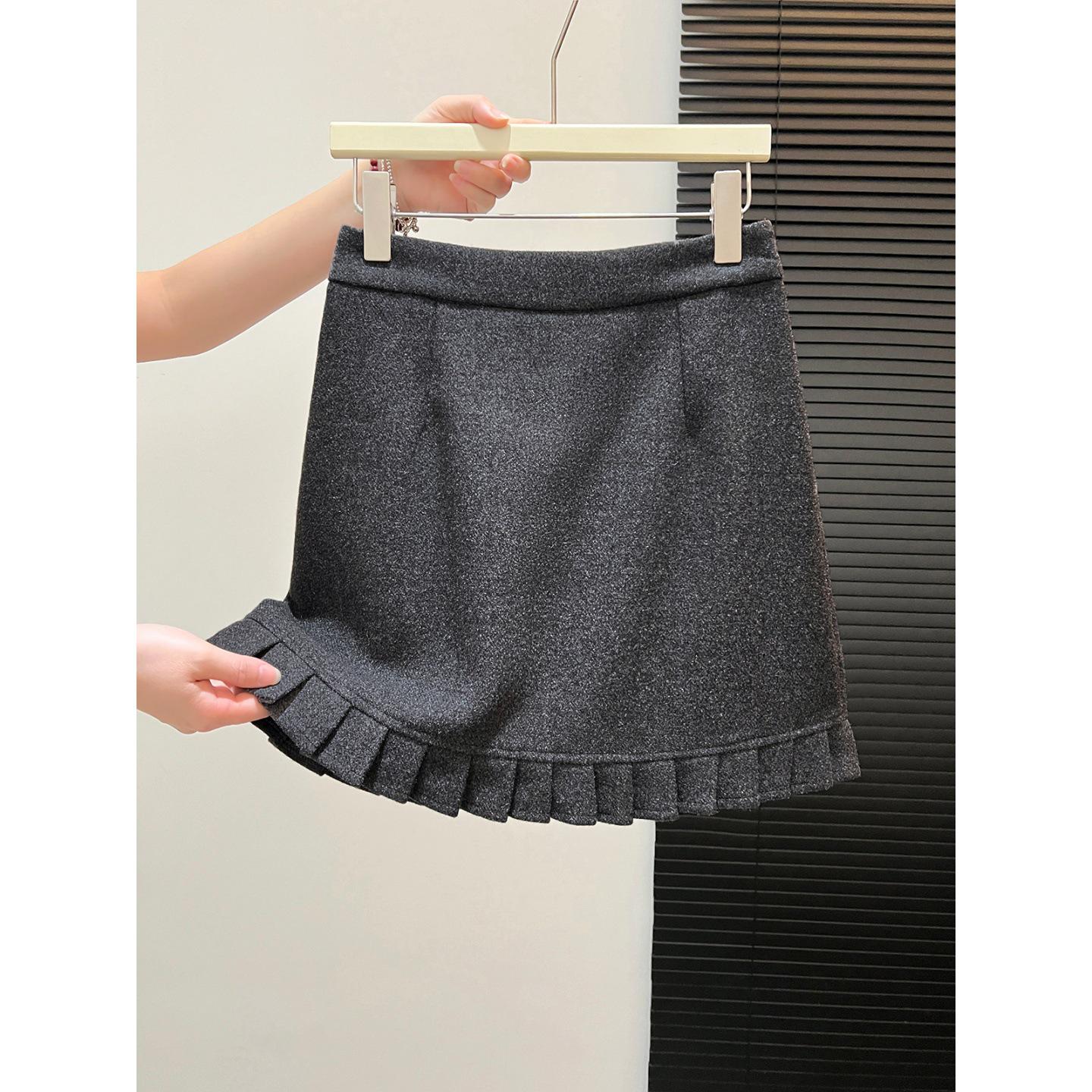 

Plus Size Dark Grey Woolen Retro Pleated A-line Skirt for Women - Spring/Autumn M