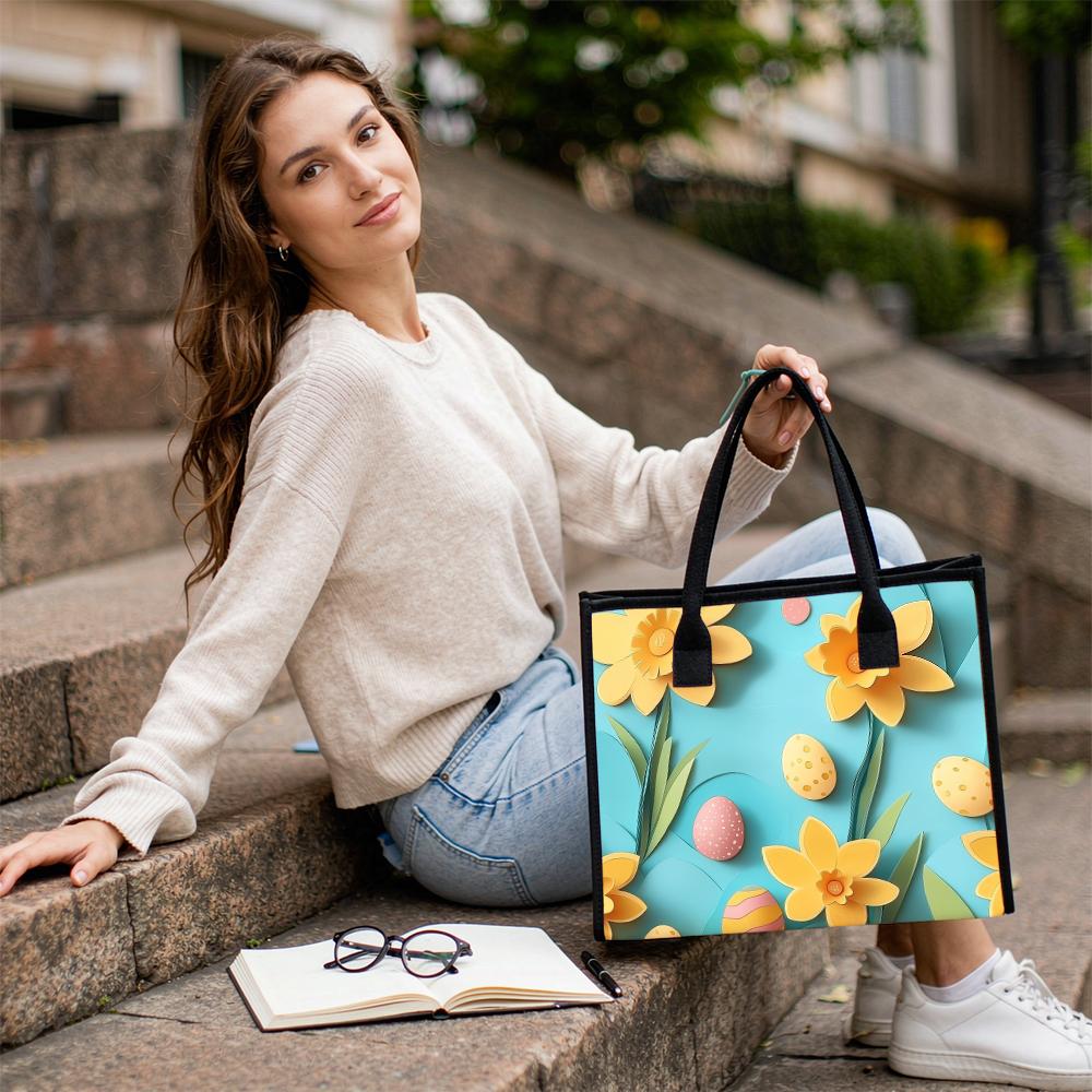 Easter Tote Bag with Daffodil Pattern for Daily Use Shopping