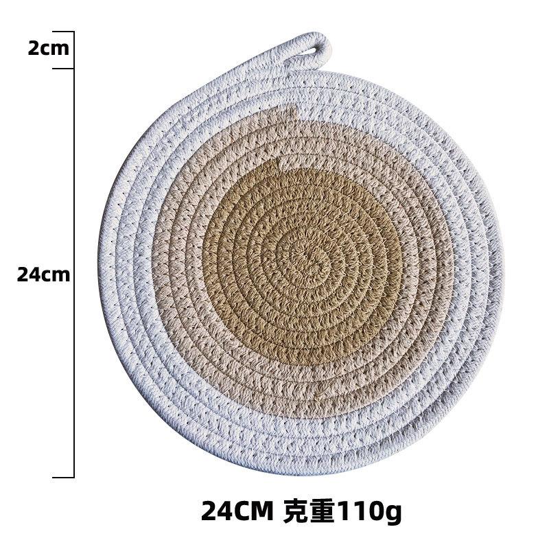 Contrasting cotton rope placemat pastoral thickened thermal insulation pad cotton and linen woven table mat household heat-resistant and anti-scalding