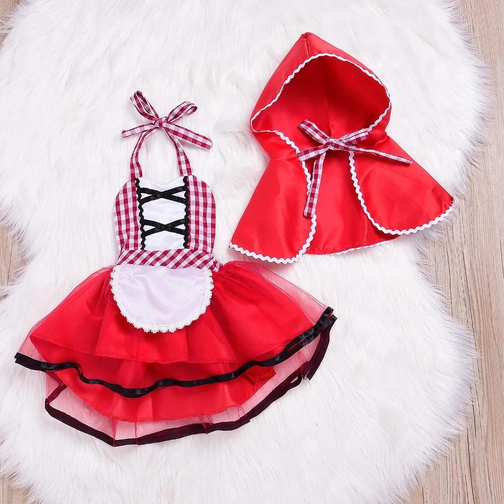 Halloween Newborn Little Red Riding Hood Cosplay Tutu Dress +Cape Costume Outfit Photo Prop Girl Tutu Party Dress Baby Clothes