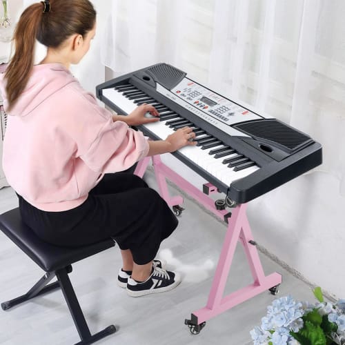 Rxakudedo Z-Shaped Keyboard Stand with Casters, Adjustable Slide Rails, Easy Operation (Z-Light Pink)