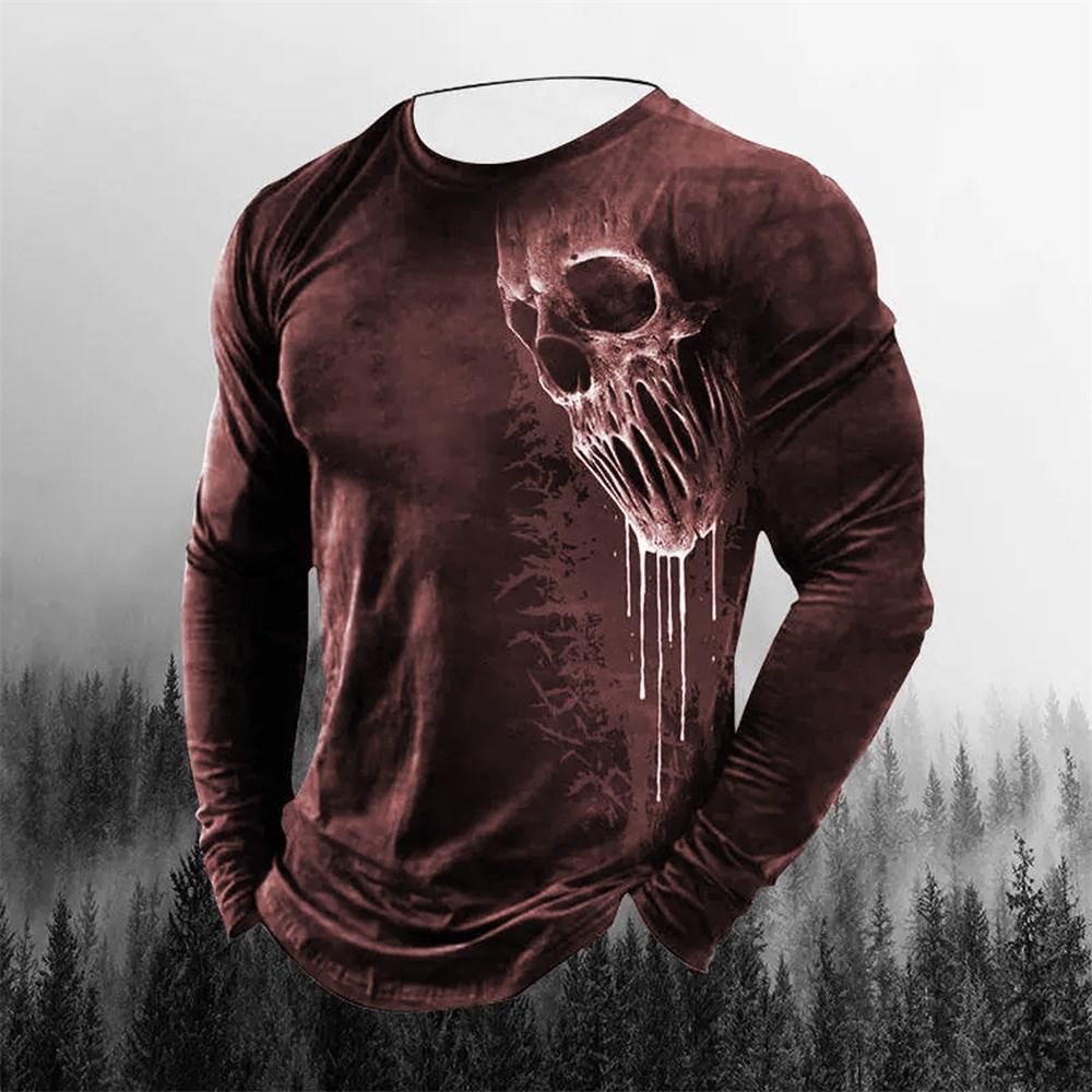 3D Printing Men's Round Neck Long Sleeves Street Trend Hip-hop Oversized Punk T-shirt Pullover Vintage Skull T-shirt