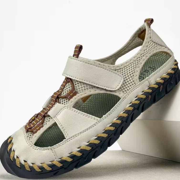 

Мужские сандалии ручной работы Уличные сандалии Кожаные сандалии Пляжная обувь Походные уличные кожаные сандалии 45 белый