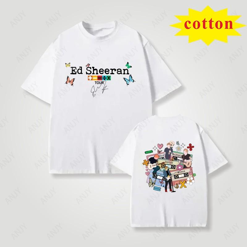European And American Singer Ed Sheeran Math Symbol Tour Tshirt Cartoon Album Print Loose Cotton Round Neck Top