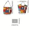 1pc Bohemian Single Shoulder Bag, Large Capacity, Canvas, Checkered Pattern, Mixed Color, with Drawstring Closure and Lining, for Spring, Summer