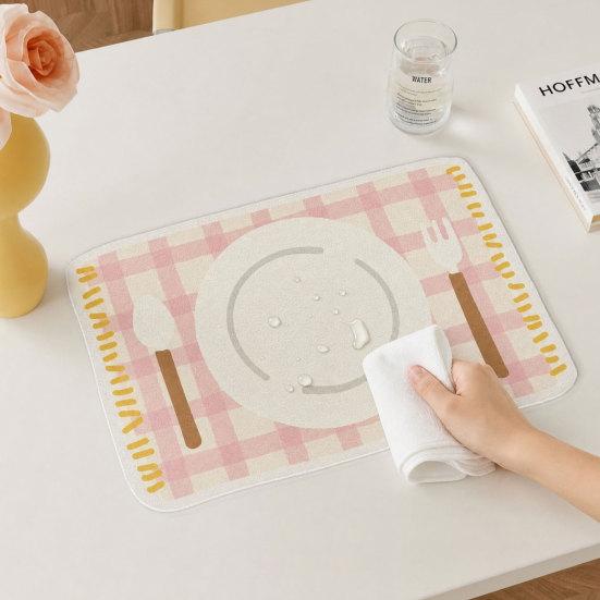 Rectangular Plaid Placemat, Heat Resistant Non-Slip Colorful Dining Placemat, Cute Tableware Patterns, Artificial Leather Table Protector Mat