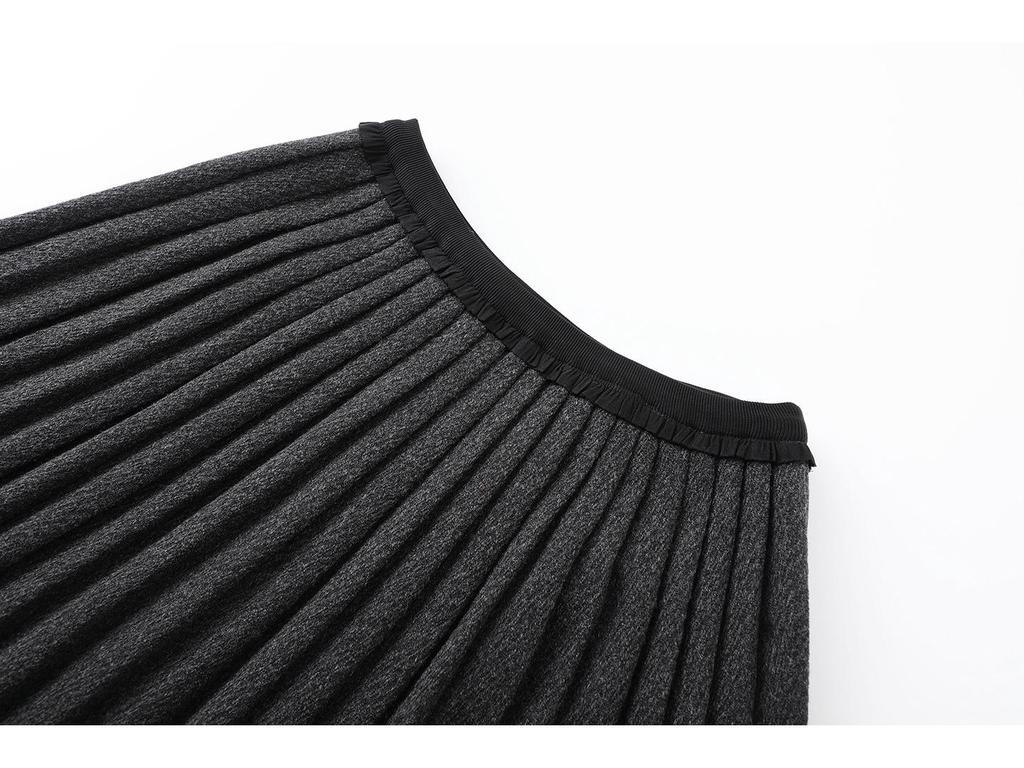 2026 Spring A-Line Pleated Wool Skirt - Slimming Petite Fit with Wood Ear Edge Waist