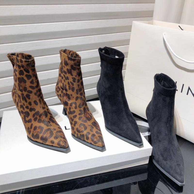 Fashion High Heels Ankle Boots Women Leopard Pointed Toe Shoes Winter New 2024 Trend Chelsea Snow Botas Pumps Fashion Sexy Zapatos Mujer