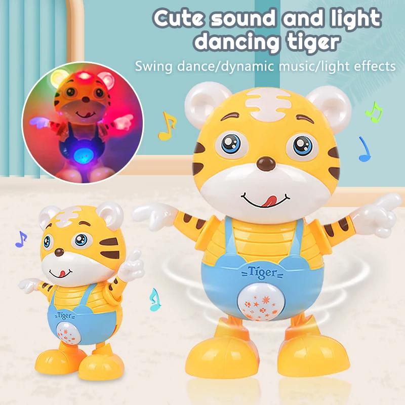 Dancing Electric Toy Cartoon Cute Small Yellow Tiger Doll Home Decor Kid Gift Baby Early Education Musical Dance Light Baby Gift
