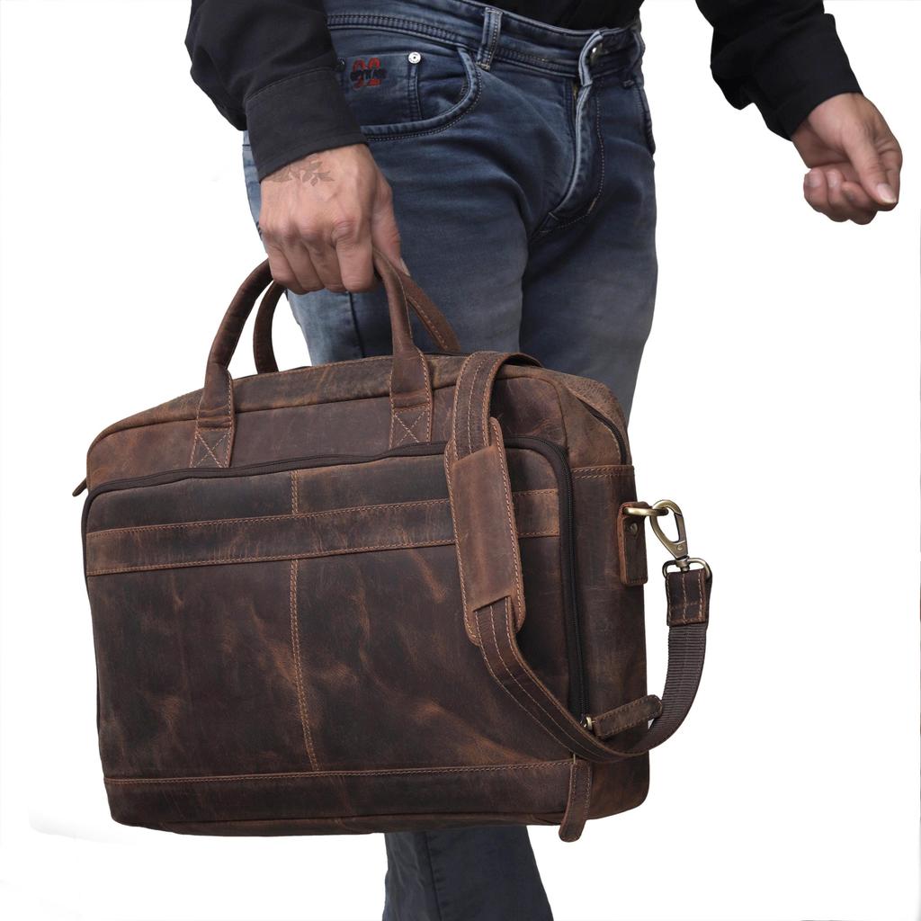 Full-Grain Leather Briefcase: Handmade Messenger Bag Personalized Vintage Gift Shoulder Bag