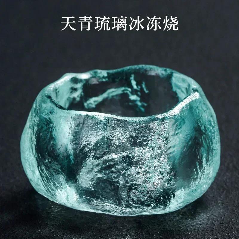 

Handmade Sky Blue Glass Tea Cup Frozen Braised Tea Cup Shangshen Cup Japanese Style Exquisite Small Kungfu Tea Set Gifts