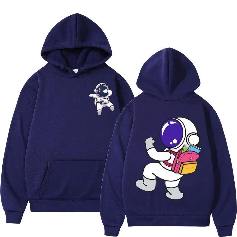 Funny Astronaut Cartoon Grafika Mikina Unisex Ženy Street Y2k Estetika Mikiny s kapucí Zimní trend Móda Volné Pulovry