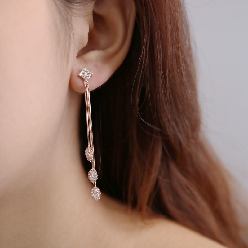 High-end Zircon Long Tassel Ear Cage Super Fairy Temperament Light Luxury Earrings New Style To Show Slim Earrings