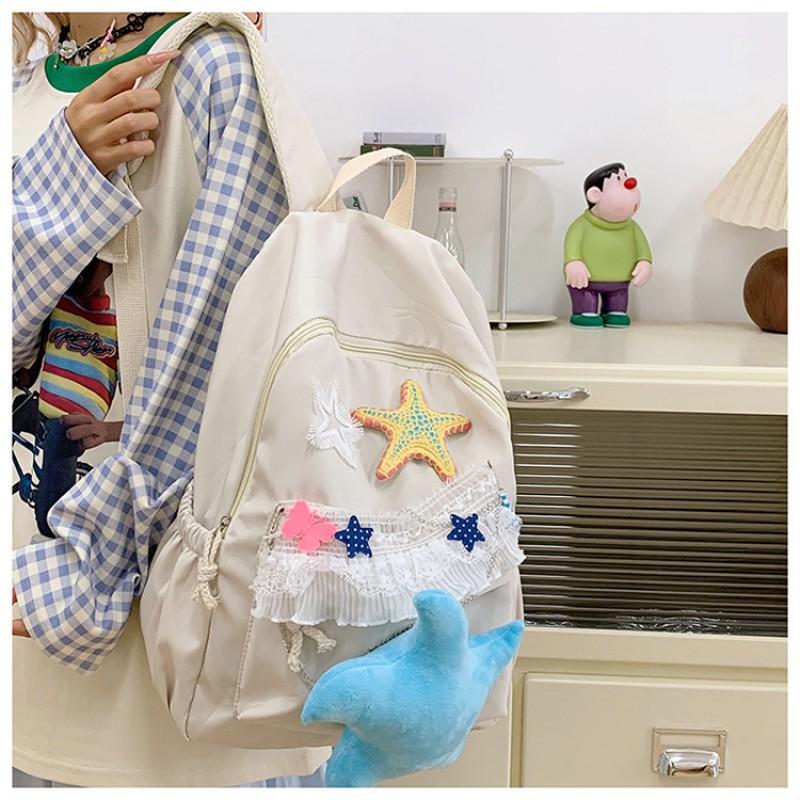

Japanese Cute Girl s Heart Backpack Women s Fashionable Junior High School Student Schoolbag Travel 30x42x15 білий