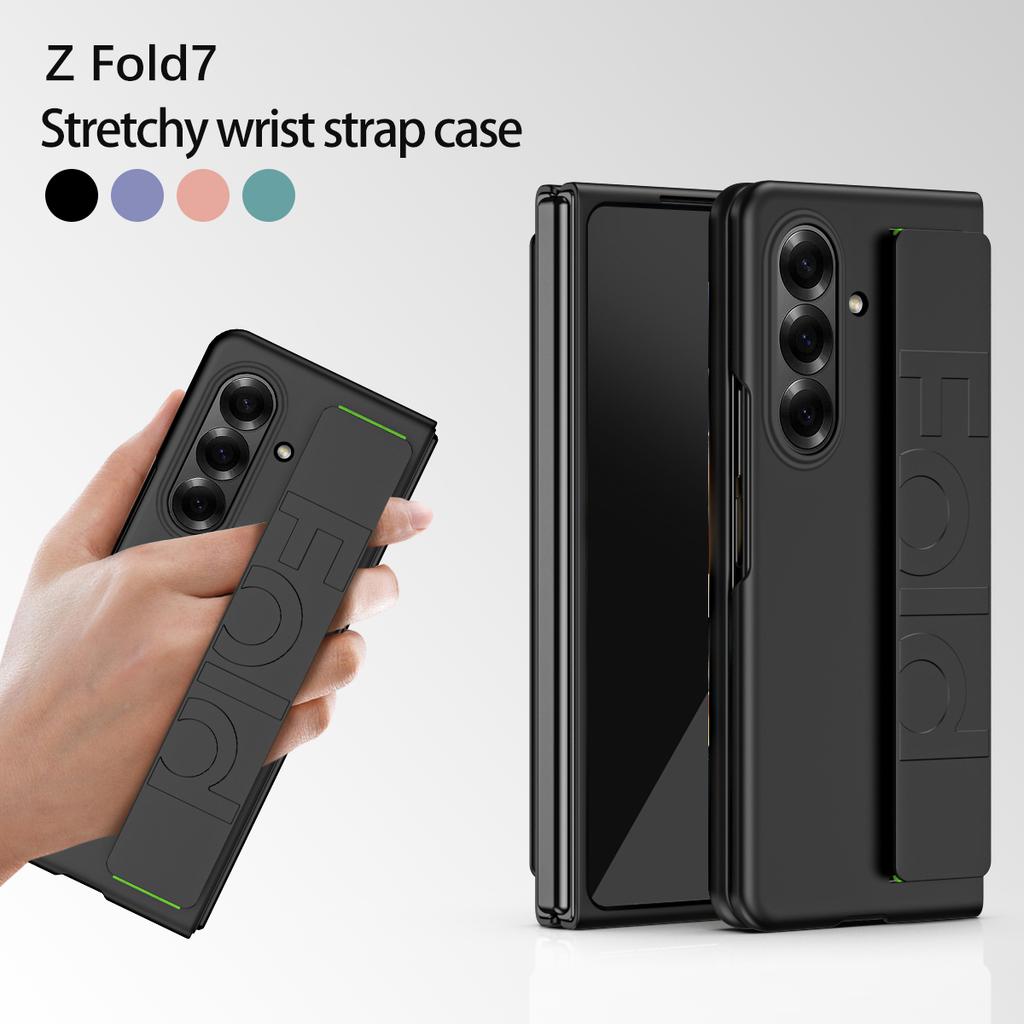 Luxury Soft Silicone Wrist Strap Bracket Phone Case For Samsung Galaxy Z Fold 7 6 5 4 3 2 Ultra Thin Matte Hard Protection Cover