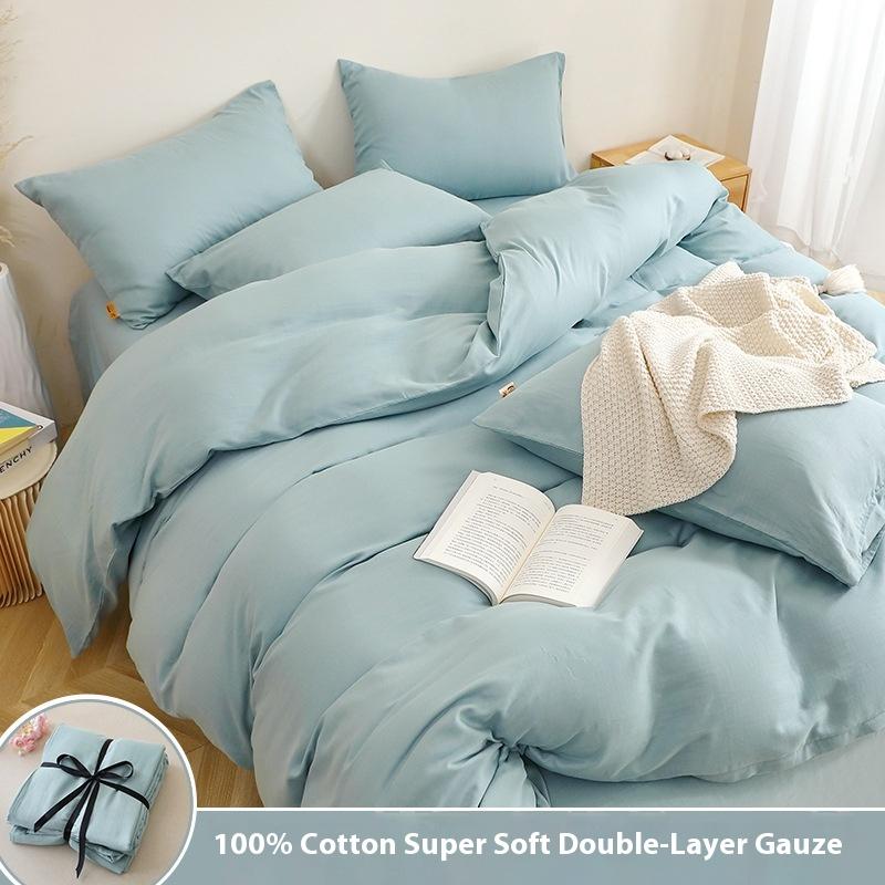Pure Cotton Bedding Set Four-piece Skin-friendly, Breathable and Comfortable Washed Sheets Quilt Covers Pillowcases