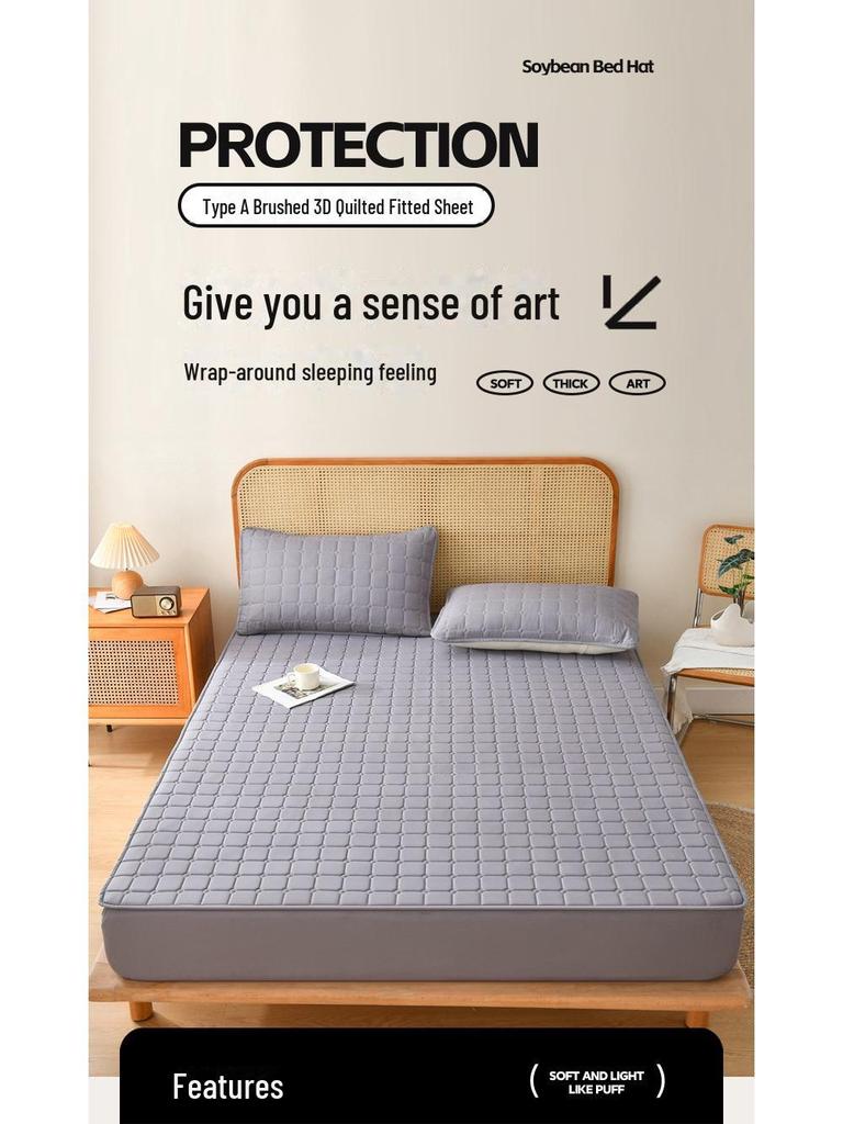 Thickened Brushed Non-Slip Waterproof Quilted Mattress Cover, for Autumn and Winter Warmth and Protection.