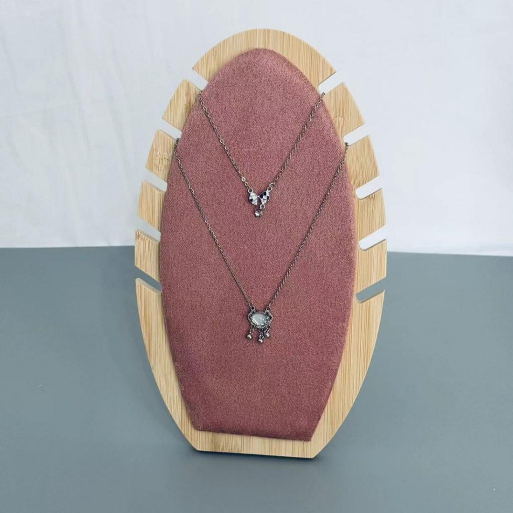Scalloped Detachable Bamboo Wood Ornament Jewelry Display Stand Necklace Wooden Multiple Necklace Pendant Display Holder