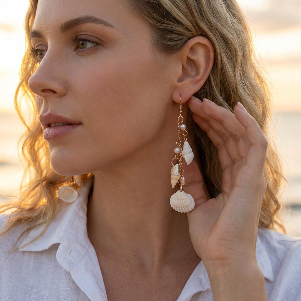 Ocean Resort Style Conch Starfish Pendant Earrings for Women Bohemia Shell Pearl Long Tassel Earrings Holiday Party Jewelry Gift