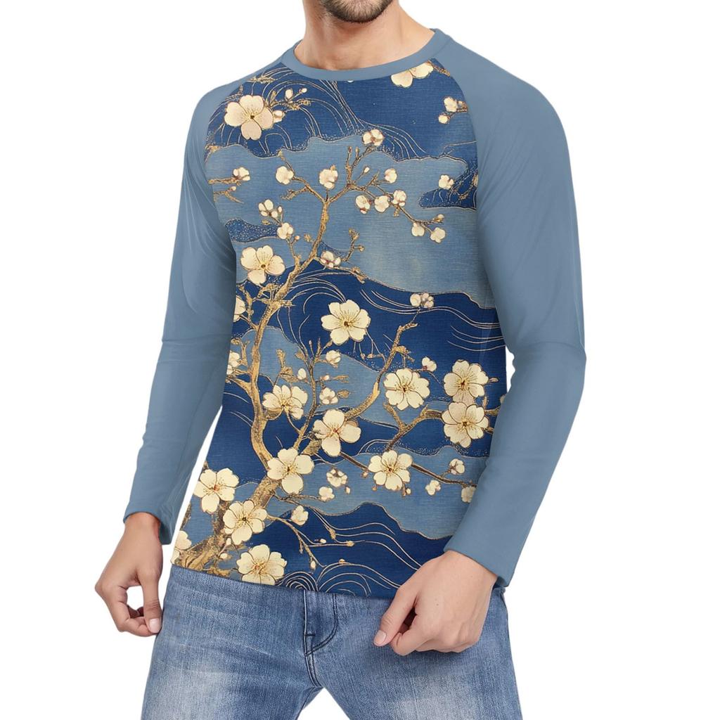 Pánské módní tištěné raglánové sportovní tričko s dlouhým rukávem