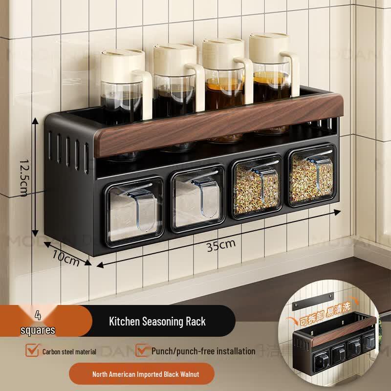 Abdo Walnut Style Kitchen Wall Storage Rack
