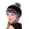Women's Fur Hat with Rex Rabbit and Fox Fur Pompon for Autumn and Winter