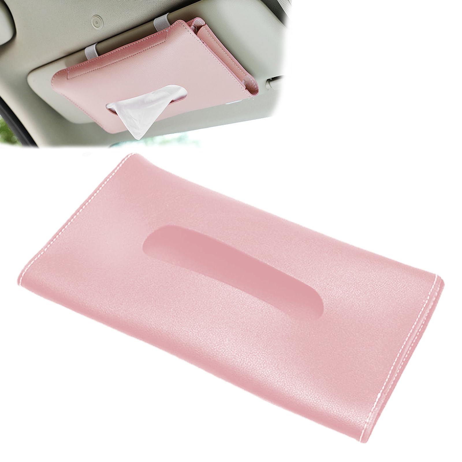 

Car Tissue Case Tissue Cover Tissue Box Sun Visor Mounting Tissue Holder PU Leather Hanging Car Accessories (Pink) Medium розовый