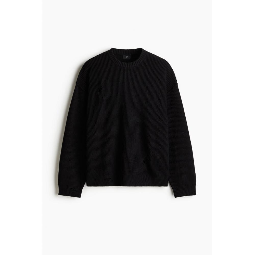 H M Distressed Sweater Loose Fit Black