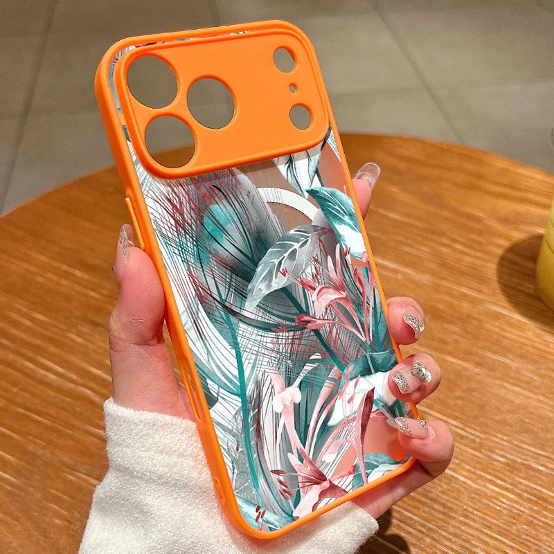 Retro Flower Print Case For iPhone 17 18 Pro Max Hybrid TPU+PC Magnetic Phone Cover For iPhone 16 15 14 13 Pro Max 17E