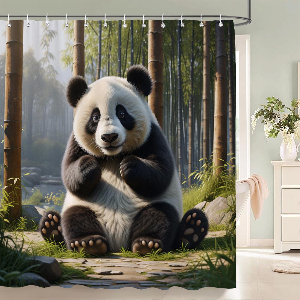 1 Pcs Bear, Panda, Cat, Animal Printed Shower Curtain Bathroom Partition Bathroom Curtain With Hooks Home Decorative Curtain