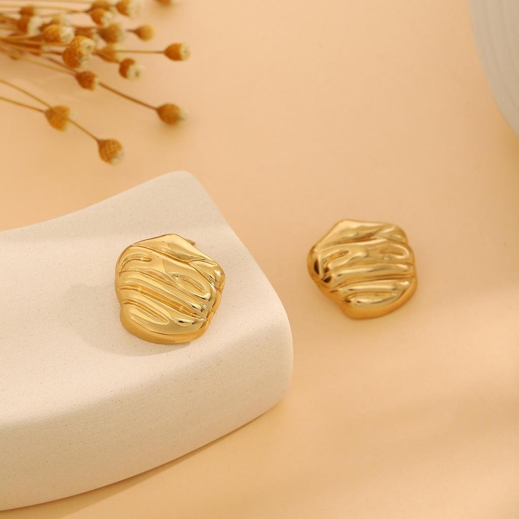 High-End Metal Heart Butterfly Flower Earrings with Exaggerated Pleated Texture