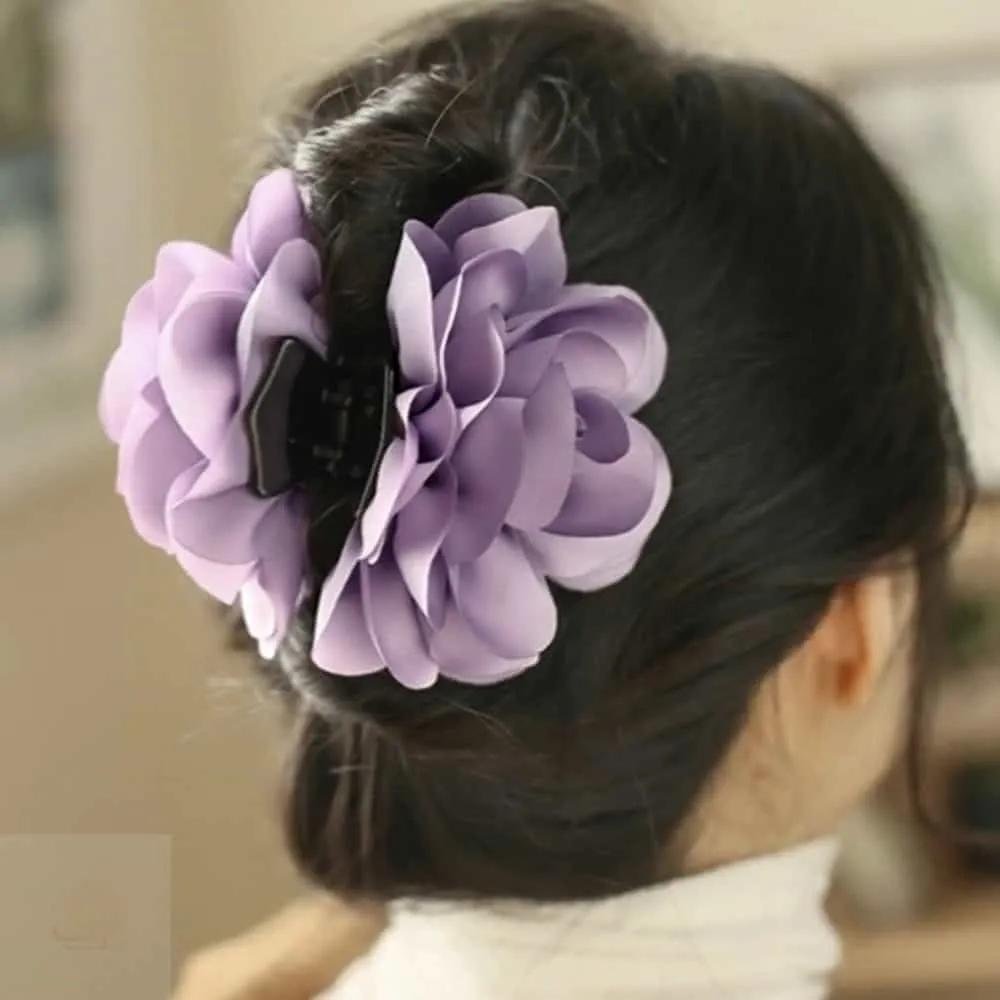 ASSHOP Chiffon Purple Flower Claw Clip Premium Hair Pin