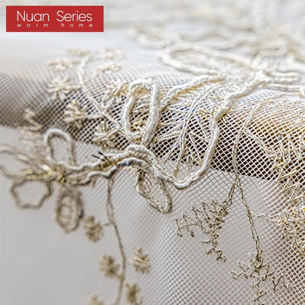 1PC Nuan Series Europejski styl francuski luksusowy haftowany przezroczysty firana romantyczny biały tiul do salonu sypialni i balkonu okno wystrój domu