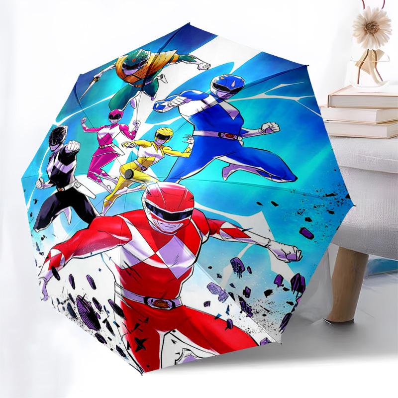 1pc Power Rangers Automatic Opening Folding Umbrella with 8-Bone Iron Frame, Portable Outdoor for Fans, Travelers, Everyday Use, and Gift Giving.T002