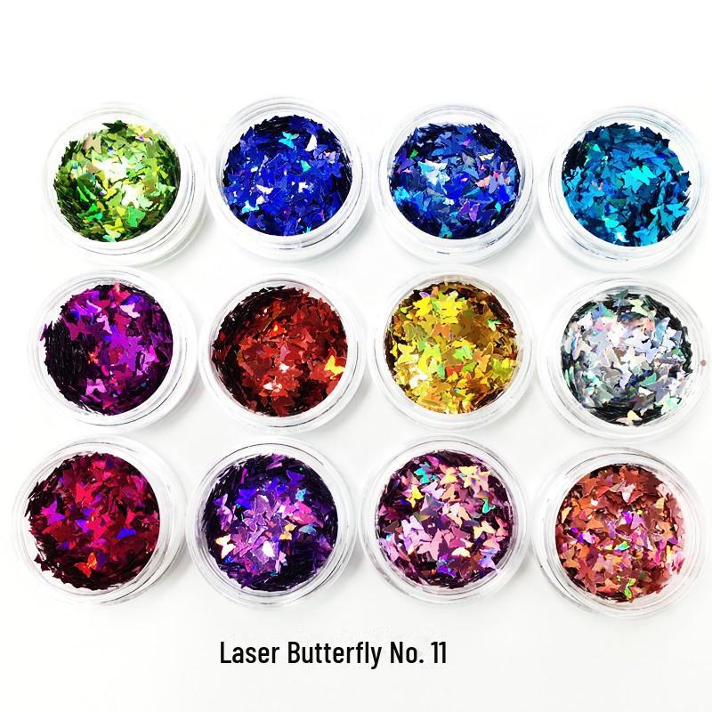 Nail Art Glitter Sequins Set: 12 Colors - Plum Blossom, Star, Hexagonal, Heart
