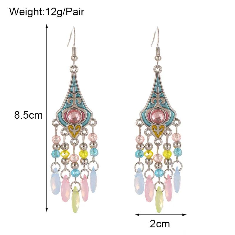 Vintage Elegant Crystal Water Drop Dangle Earrings for Women Ethnic Temperament Long Geometric Handmade Earring Female Jewelry