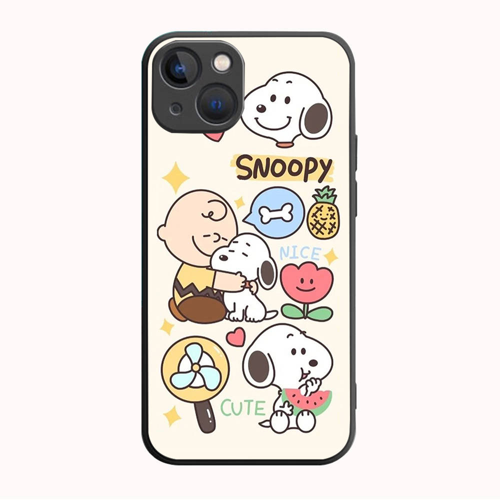 B-90 Snoopy Friends Black Case for OPPO A5 A9 A15 A16 A55 A94 A95 A96 Reno 6 7 8 10 5G Realme 7I 8I C30 C31 VIVO V23E V25 V27 Pro Y20S Y17S
