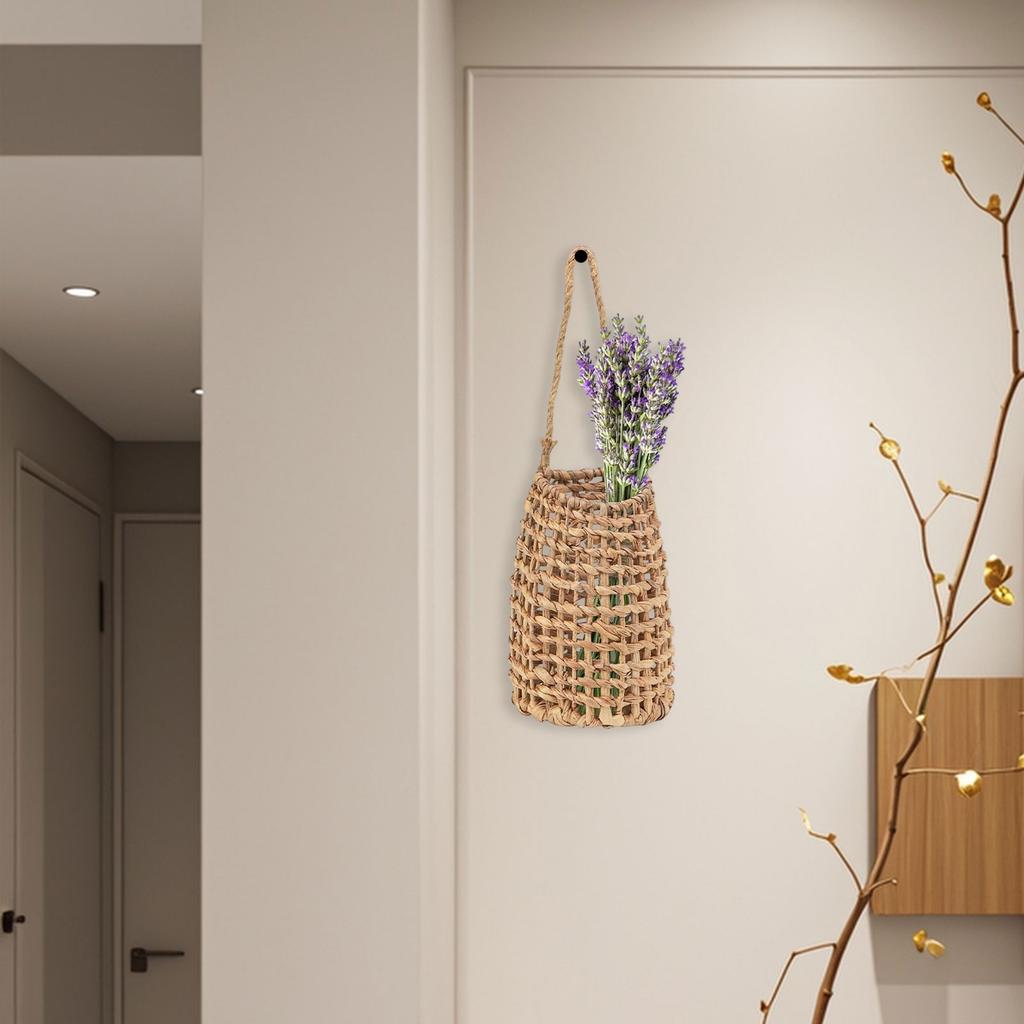 Woven Front Door Basket, Water Hyacinth Hanging Wall Flower Basket, Wall Decor Boho Decoration For Home, Garden, Pantry